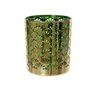 KAEMINGK-Photophore verre motif éventail coloris vert en verre - 12,5 cm