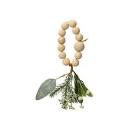 KAEMINGK-Rond de serviette coloris vert avec boules en bois, pommes de pin, eucalyptus et paillettes Modern - 6 x 9 x 9 cm