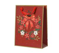 KAEMINGK-Sac cadeau en papier métallisé rouge décor couronne et nœud grand modèle - 12 x 30 x 42 cm