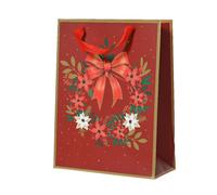KAEMINGK-Sac cadeau en papier métallisé rouge décor couronne et nœud moyen modèle - 10 x 26 x 32 cm