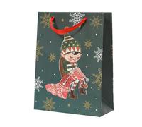 KAEMINGK-Sac cadeau en papier métallisé vert décor elfe petit modèle - 8 x 18 x 24 cm