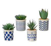 KAEMINGK-Succulente artificielle verte dans cache-pot en bleu - diamètre 5,5 x H 9 cm