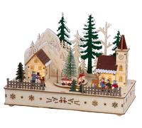 KAEMINGK-Village animé en contreplaqué avec église lumineuse à 7 LED - 14 x 28 x 20 cm