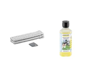 Kärcher Bonnettes microfibre pour vitres extérieures + grattoir accessoires pour nettoyeurs de vitres, compatible avec le pulvérisateur référence & Kärcher Nettoyant vitres concentré (500 ml)