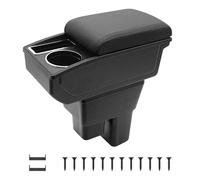 KAERGK Accoudoirs de Voiture pour Honda Fit Jazz 2009-2013 Console Centrale Double Couche D'espace de Rangement avec Porte-gobelets Facile à Assembler Cuir Confortable et Durable Noir(Ligne Noire)