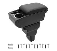 KAERGK Accoudoirs de Voiture pour Hyundai i10 2007-2019 Console Centrale Double Couche D'espace de Rangement avec Porte-gobelets Facile à Assembler Cuir Confortable et Durable Noir(Ligne Noire)