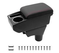 KAERGK Accoudoirs de Voiture pour Nissan Micra K13 2010-2022 Console Centrale Double Couche D'espace de Rangement avec Porte-gobelets Facile à Assembler Cuir Confortable et Durable Noir (Ligne Rouge)