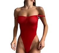 Kaerm Body Femme Sexy Bodysuit Combinaison Semi Transparent Blouse Top Nylon Camisole Caraco Maillot de Corps Extensible Bretelles sans Manche Clubwear S-L Rouge S