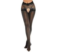 Kaerm Collants Dentelle Florale Femme Stocking Pantyhose Legging sans Entrejambe Bas Autofixant Transparent sous-vêtement Lingerie Porte-Jarretelle pour M-XL Noir M