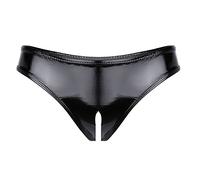 Kaerm Culotte Cuir Femme Sexy Slip Latex String Ouvert Entrejambe Shorties Mini Short Taille Basse sous-Vêtement Clubwear S-4XL Noir XL