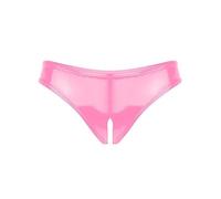 Kaerm Culotte Cuir Femme Sexy Slip Latex String Ouvert Entrejambe Shorties Mini Short Taille Basse sous-Vêtement Clubwear S-4XL Rose M