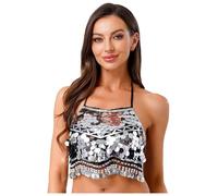 Kaerm Débardeur Danse Orientale Femme Brassières Soutien-Gorge Danse Orientale Haut Danse du Ventre Classique Gilet Danse Latine Jazz Rumba Salsa Valse Tango Dancewear Blanc Taille Unique
