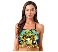 Kaerm Débardeur Danse Orientale Femme Brassières Soutien-Gorge Danse Orientale Haut Danse du Ventre Classique Gilet Danse Latine Jazz Rumba Salsa Valse Tango Dancewear Or Taille Unique