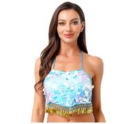 Kaerm Débardeur Danse Orientale Femme Brassières Soutien-Gorge Danse Orientale Haut Danse du Ventre Classique Gilet Danse Latine Jazz Rumba Salsa Valse Tango Dancewear Bleu Ciel Taille Unique