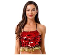 Kaerm Débardeur Danse Orientale Femme Brassières Soutien-Gorge Danse Orientale Haut Danse du Ventre Classique Gilet Danse Latine Jazz Rumba Salsa Valse Tango Dancewear Rouge Taille Unique
