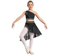 Kaerm Enfant Fille Justaucorps de Gymnastique Robe de Danse Classique sans Manches Robe de Patinage Artistique Paillette Haut Danse et Jupe Tutu pour 5-16 ans Noir 9-10 ans