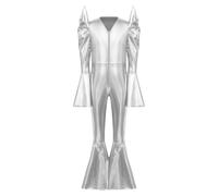 Kaerm Fille Halloween Cosplay Manche Longue Et Large Pantalon Pattes D'Éléphant Combinaison Avec Manches En Cloche Tenue De Soirée Disco Argent 13-14 ans