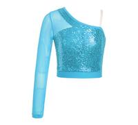 Kaerm Haut de Danse Enfant Fille Top Brassière Gymnastique Danse Jazz Moderne Hip Hop Paillettes Tenue Danceuse 5-14 Ans Bleu Clair A 15-16 Ans
