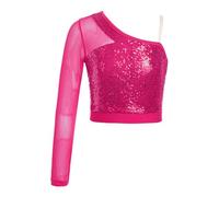 Kaerm Haut de Danse Enfant Fille Top Brassière Gymnastique Danse Jazz Moderne Hip Hop Paillettes Tenue Danceuse 5-14 Ans Rose Vif A 15-16 Ans
