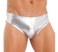 Kaerm Homme Boxer Shorty Métallique Slip de Bain en Cuir String Latex Taille Basse Poche Bombée à Bouton Pression Clubwear M-4XL Argentée XXL