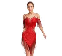 Kaerm Justaucorps Latines Femmes Adulte Combinaison Dos Nu Gland Franges Robe Danse Chacha Tango Salsa Robe Soirée de Bal Danse Latin Entraînement S-XXL