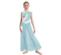Kaerm Robe Danse Classique Enfant Fille Justaucorps Patinage Artistique Compétition Costume Danse Contemporaine Lyrique Ballet Tenue Spectacle 5-16 Ans Bleu Clair 13-14 Ans