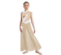 Kaerm Robe Danse Classique Enfant Fille Justaucorps Patinage Artistique Compétition Costume Danse Contemporaine Lyrique Ballet Tenue Spectacle 5-16 Ans Jaune 13-14 Ans