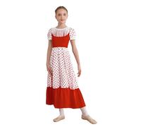 Kaerm Robe Danse Espagnole Enfant Fille Déguisement Flamenco Sevillane Cosplay Fête Carnaval Halloween Jupe Longue Balançoire Costume Compétition Dancewear 5-16 Ans Blanc 13-14 Ans