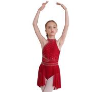 Kaerm Robe de Latin Enfant Fille Robe Lyrique Paillettes Justaucorps Maille Combinaison de Danse Dos Dénudés Jumpsuit Fêtes pour 5-16 Ans Bourgogne E 15-16 Ans