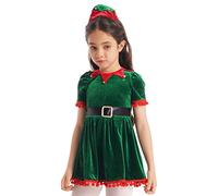 Kaerm Robe Noël Bébés Enfant Fille Costume Petite Mère Noël Déguisement Lutin de Noël Elfe avec Bonnet de Noel 9 Mois-14 Ans Vert 14 Ans