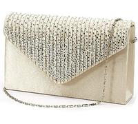 Kaever Femme Sacs Toutes les Saisons Satin Sac de soirée Cristal/strass pour Mariage Soirée/Fête Formel, Beige, 21 x 13 x 5 cm, Décontracté