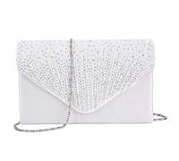Kaever Femme Sacs Toutes les Saisons Satin Sac de soirée Cristal/strass pour Mariage Soirée/Fête Formel, Blanc, 21 x 13 x 5 cm, Décontracté