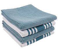 KAF Home Lot de 4 torchons de cuisine plats à bande centrale gaufrée - Absorbants, durables, doux et beaux, parfaits pour les saletés et le séchage de la vaisselle - 45,7 x 71,1 cm - Bleu sarcelle