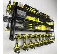 KAFAHOM Organiseur Mural Pour Perceuses et Outils - Support Pour 8 Perceuses - Rangement de Garage - Étagère en Métal Robuste Avec Porte-Outils