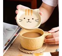 Kafei 300ml Tasse Japonaise en Céramique - Tête de Chat Kawaii avec Couvercle pour Café, Lait, Eau - Idéal pour Couple, Déjeuner, Maison