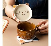 Kafei Tasse de chat en céramique, 300 ml, couvercle inclus