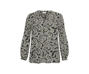 Kaffe Curve Plus-Size Women's Blouse Long Sleeves Casual Fit V-Notch Neck, Black Deep/Antique White Print, 52