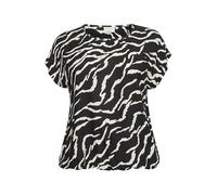 Kaffe Curve Plus Size Women's Blouse Short Sleeves Round Neck Regular Fit Top, Black/Antique Zebra Print, 52 Grande Taille