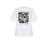 Kaffe Curve Plus Size Women's T-Shirt Crew Neck Half Sleeves Regular Fit, Optical White/Graphic Square, L Grande Taille