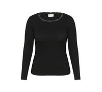 Kaffe Curve Plus Size Womens T-Shirt Long Sleeves Scoop Neck Slim Fit Lace, Black Deep, M Grande Taille Women's