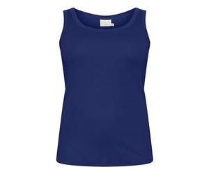 Kaffe Curve Plus Size Women's Tank Top Rib Jersey Slim Fit Round Neck Hip Length, Beacon Blue
