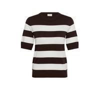 KAFFE KAlizza Pull en tricot pour femme - Manches courtes - Rayures - Décontracté - Col rond - À rayures, Grain de café/rayures larges craie, M