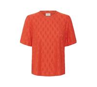 KAFFE Women's Blouse Round Neck Short Sleeves Regular Fit Lace Hip Length