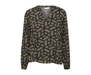 KAFFE Women's Blouse V-Notch Neck Long Sleeves Regular Fit Printed Hip Length Femme
