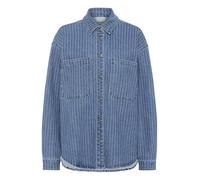 KAFFE Women's Denim Shirt Loose Fit Buttons Striped Long Sleeves Spread Collar