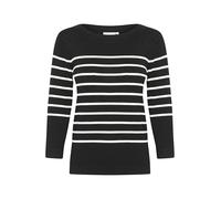 KAFFE Women's Pullover Boat Neck 3/4 Sleeves Slim Fit Stripes Soft Knit