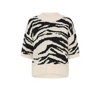 KAFFE Women's Pullover Crew Neck Half Sleeves Animal Print Casual Fit Rib Edges