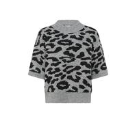 KAFFE Women's Pullover Crew Neck Half Sleeves Animal Print Casual Fit Rib Edges