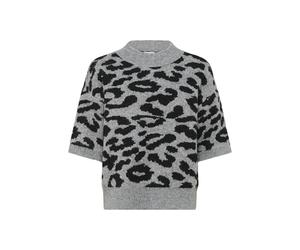 KAFFE Women's Pullover Crew Neck Half Sleeves Animal Print Casual Fit Rib Edges