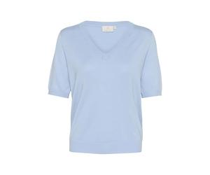KAFFE Women's Pullover Short Sleeves V-Neck Regular Fit Hip Length Light Knit